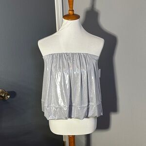 Women’s Maeve Metallic Silver Ruffled Bandeau Top- Size Small NWT